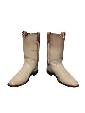 Justin White Leather  Cowboy Western Shorty Boots Women's Size 6.5B, Made In USA